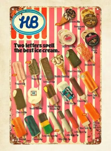 Altmodische Metallschilder von HB-Poster, 1979, Metall-Blechschild „Ice Cream“ aus Aluminium