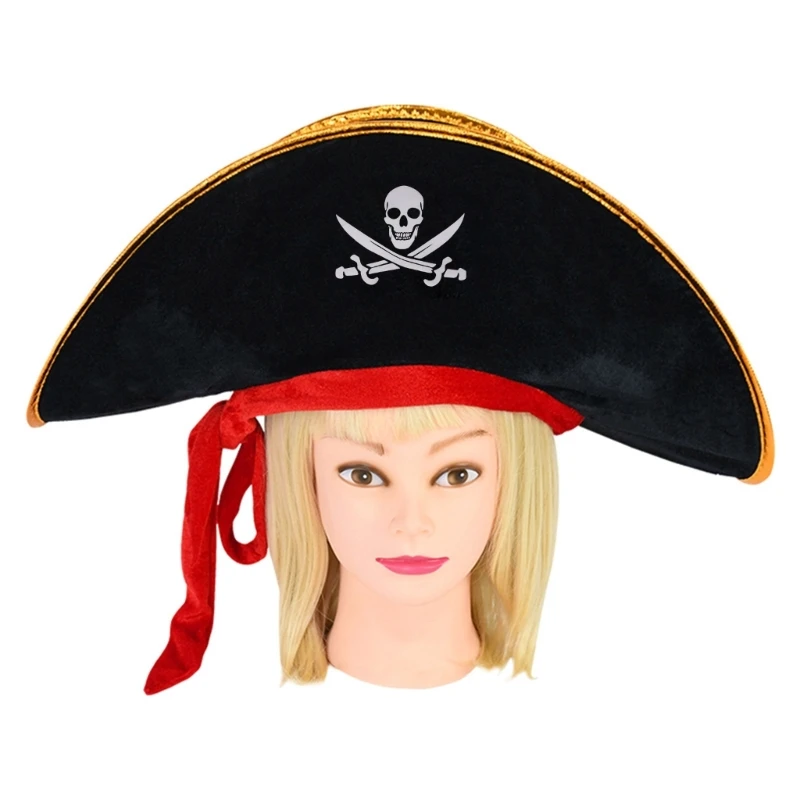 Halloween Tricorn Hat Delicate Black Tricorn Hats Buccaneer Costume Hat Adults Cosplay Costume Pirate Tricorn Hats