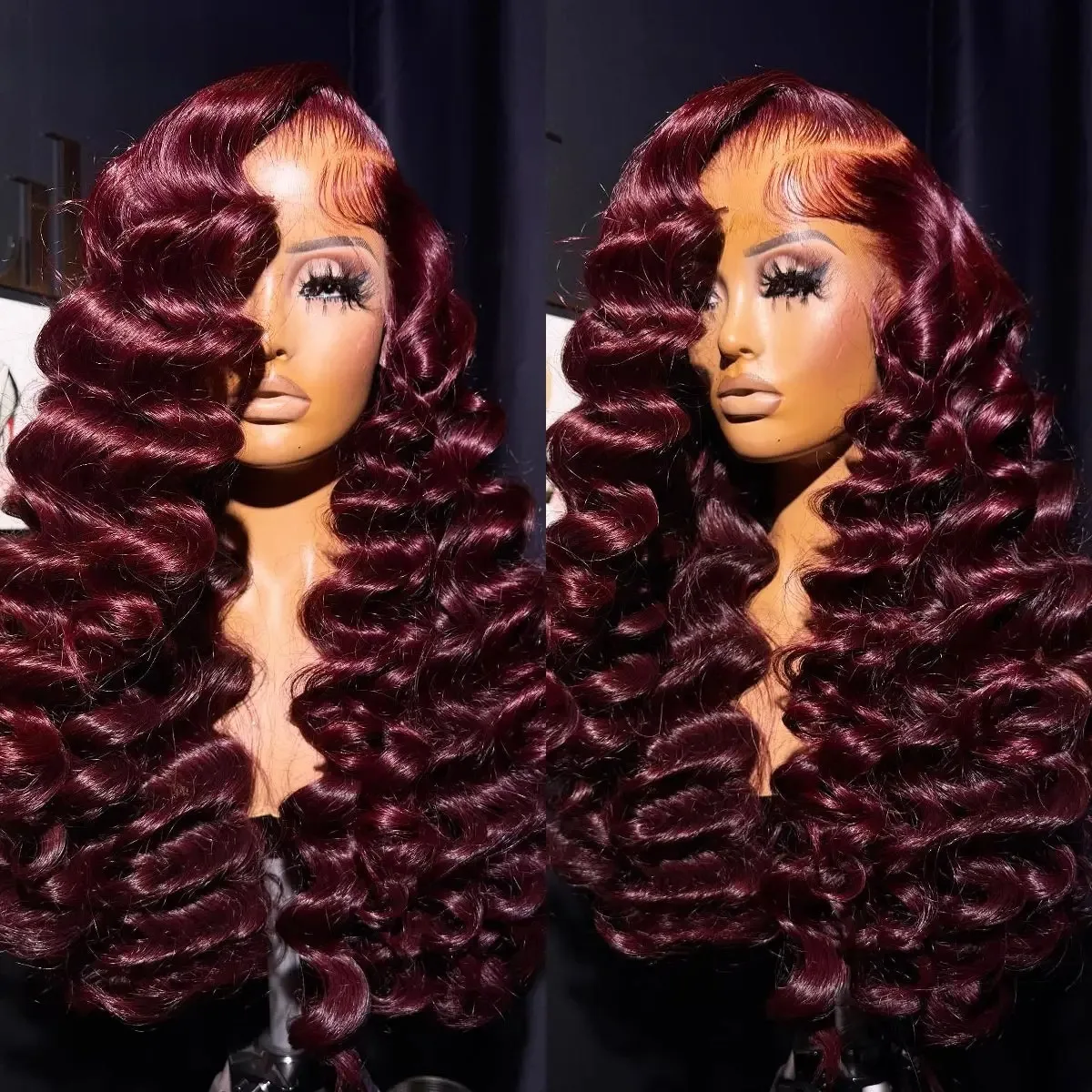 

Синтетический парик 99J Burgundy Red Loose Deep Wave Frontal Wig для женщин, 13X4 HD, термостойкий, без клея, с предварительно выщипанной линией роста волос, для косплея
