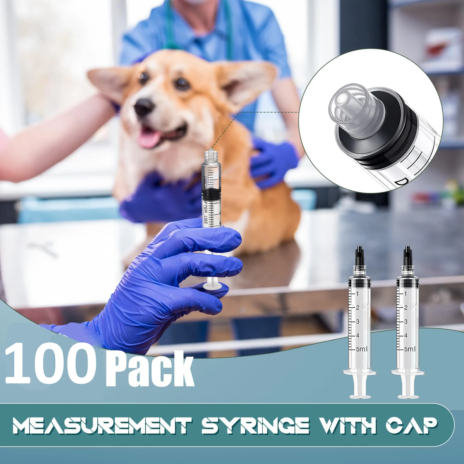 100pcs 5ml/5cc Sterile Luer Lock Syringes Individually Sealed with Cap for Liquid Dispensing, Lab Measuring, Pet Feeding