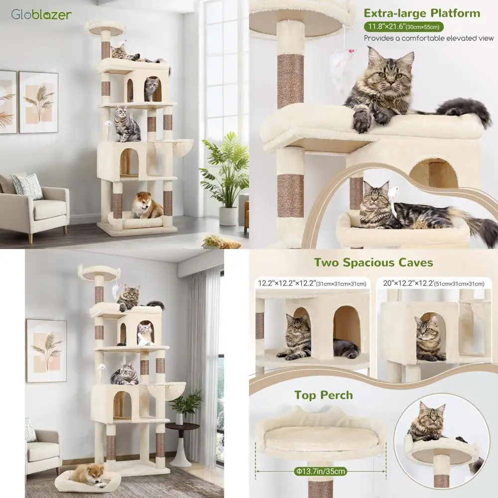 

Прочная лежанка-когтеточка для кошек крупных пород: 6 стойок, гамак, идеально подходит для кошек весом более 9 кг, бежевого цвета.