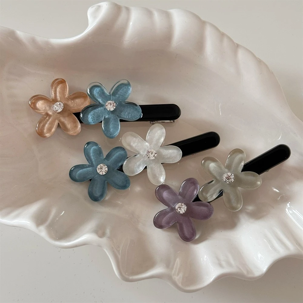 

Корейский водный бриллиант, цветок, утконос, зажим, свежий сладкий зажим для волос, челка, боковой зажим для женщин и девочек, полимерная заколка с цветочным принтом, головной убор, новинка
