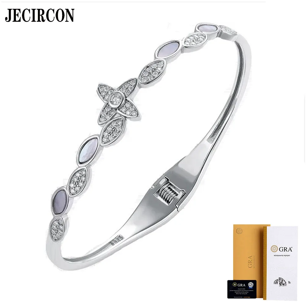 

JECIRCON Shell Flower Moissanite Opening Bangle for Women 925 Sterling Silver Ins Niche Girls Simple Bestie Valentine's Day Gift