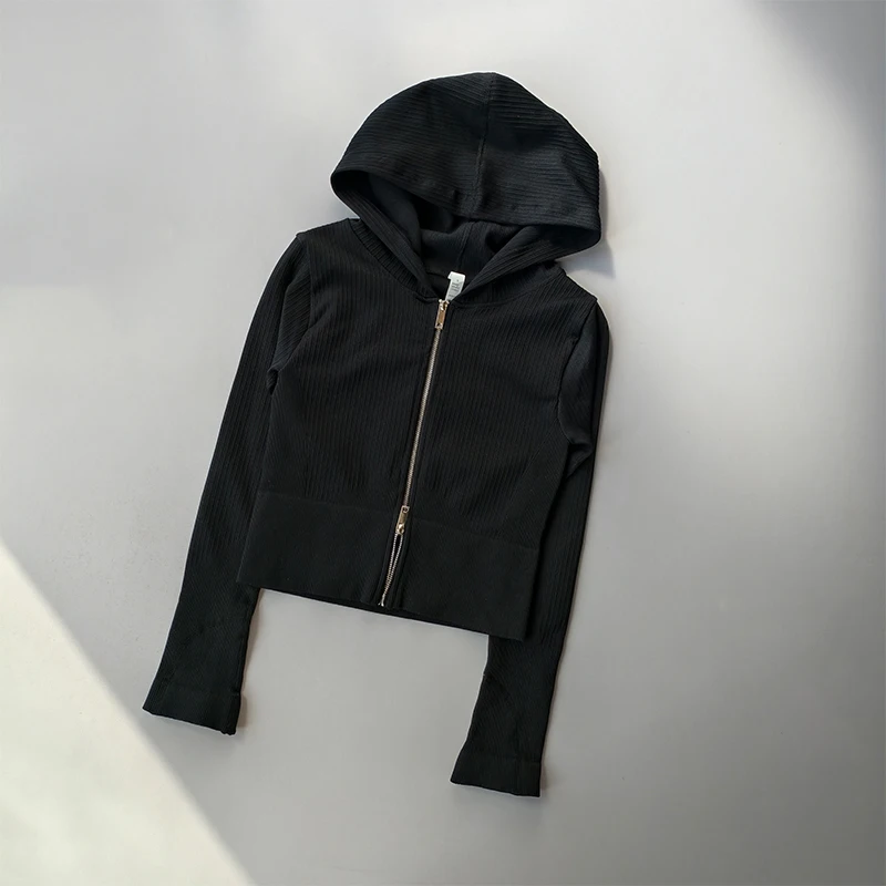 Doppelkapuzen-Sportjacke mit enganliegender Passform für Damen, Lauf-, Trainings- und Yoga-Anzug, langärmelige Reißverschluss-Strickjacke, Pilates-Oberteil. – Detail 10
