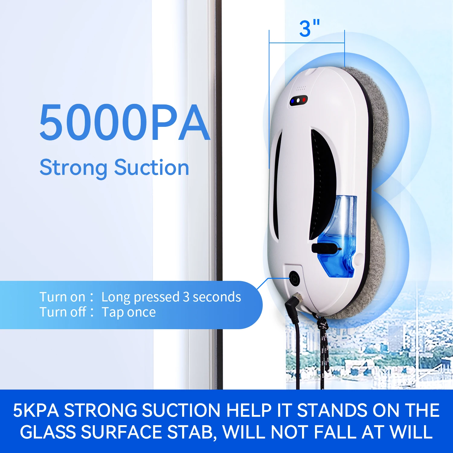7.7cm Ultra-thin Water Spray Window Cleaner with App Control High Suction Robotic Glass Window Washer