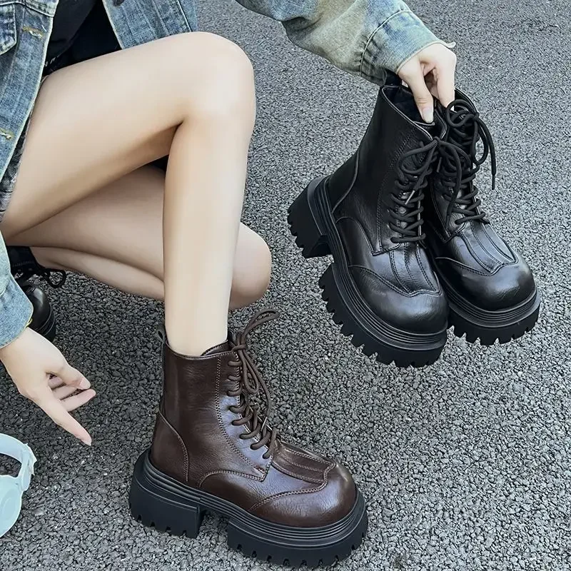 

Fashion Platform Ankle Boots for Women Designer Retro Motorcycle Short Boots for Women Trend Classic Shoes for Woman Boots Mujer