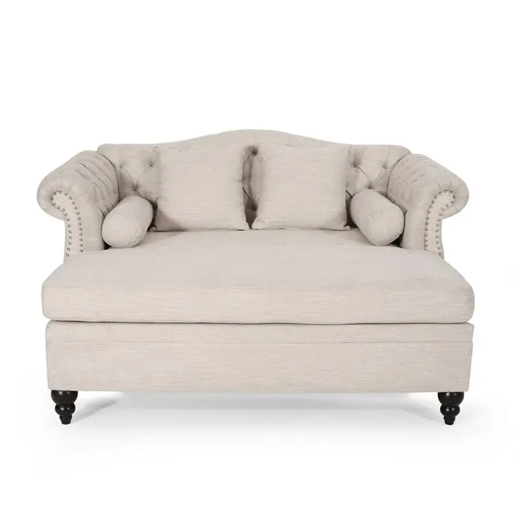 

！@L-Shaped Sofa Bed with Rolled Arms Upholstered Linen Chaise Bench Elegant Set for Hotel or Bedroom