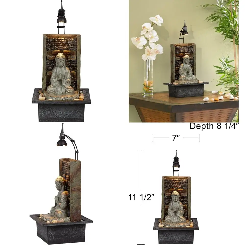 

Улучшите свое пространство с настольным каменным фонтаном в азиатском стиле 11,5 дзен, функция водопада с светодиодной подсветкой.