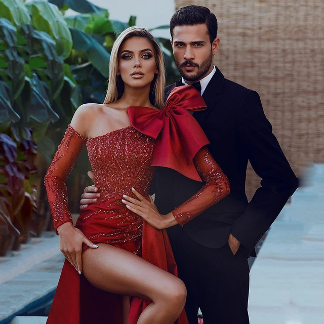 Long sleeve wine red dress sale