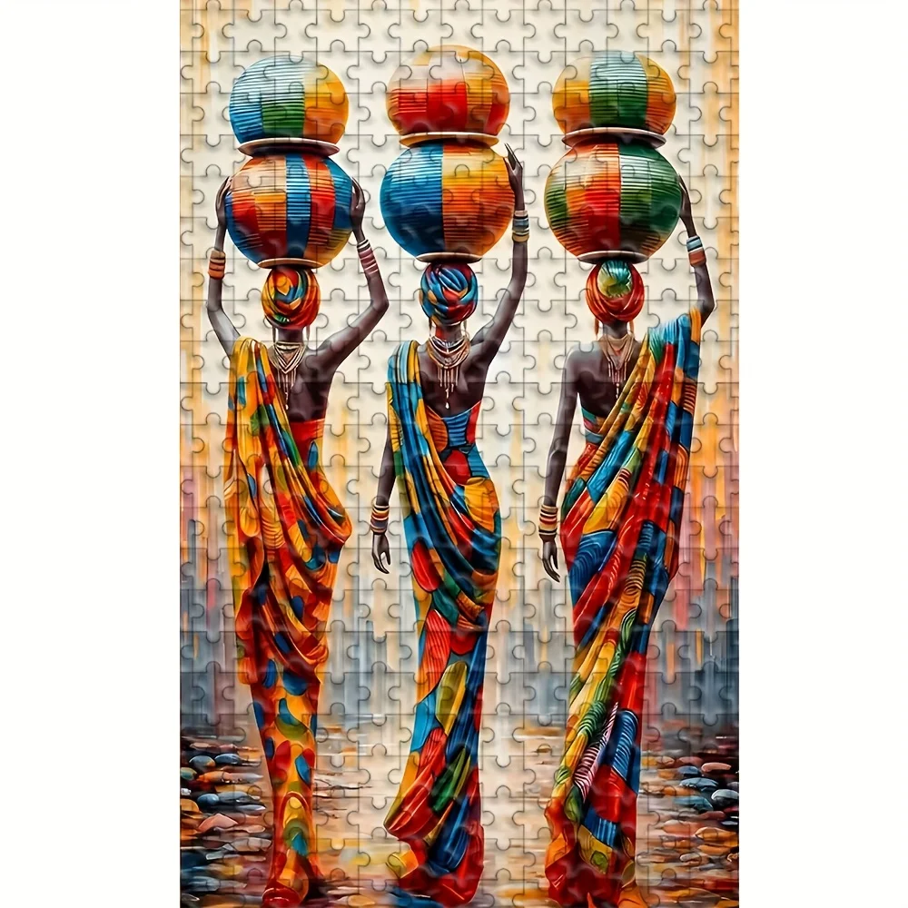 500/1000-teiliges Puzzle für Erwachsene – lebendige Kulturkunst im afrikanischen Thema mit traditionellen Frauen in bunten Kleidern und Stammesfalten