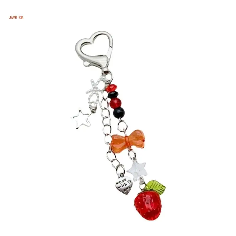 N1HE Handmade Strawberry Keychain Fruit Theme Cellphone Charm Colorful Beaded Pendant keyring Stylish Key Chain Accessory