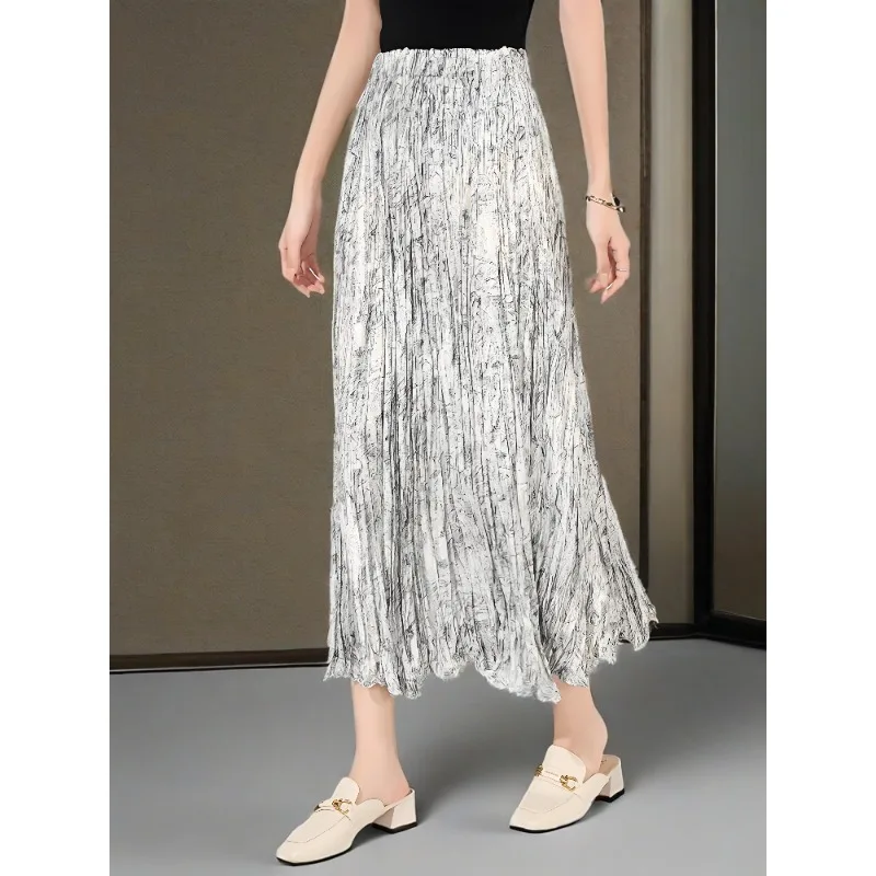 

Miyake Pleated Half Skirt Messy Pleated Floral Bustier Jupe Women 2025 Fall High Waist Draped Large Swing Skirt A-line Skirt