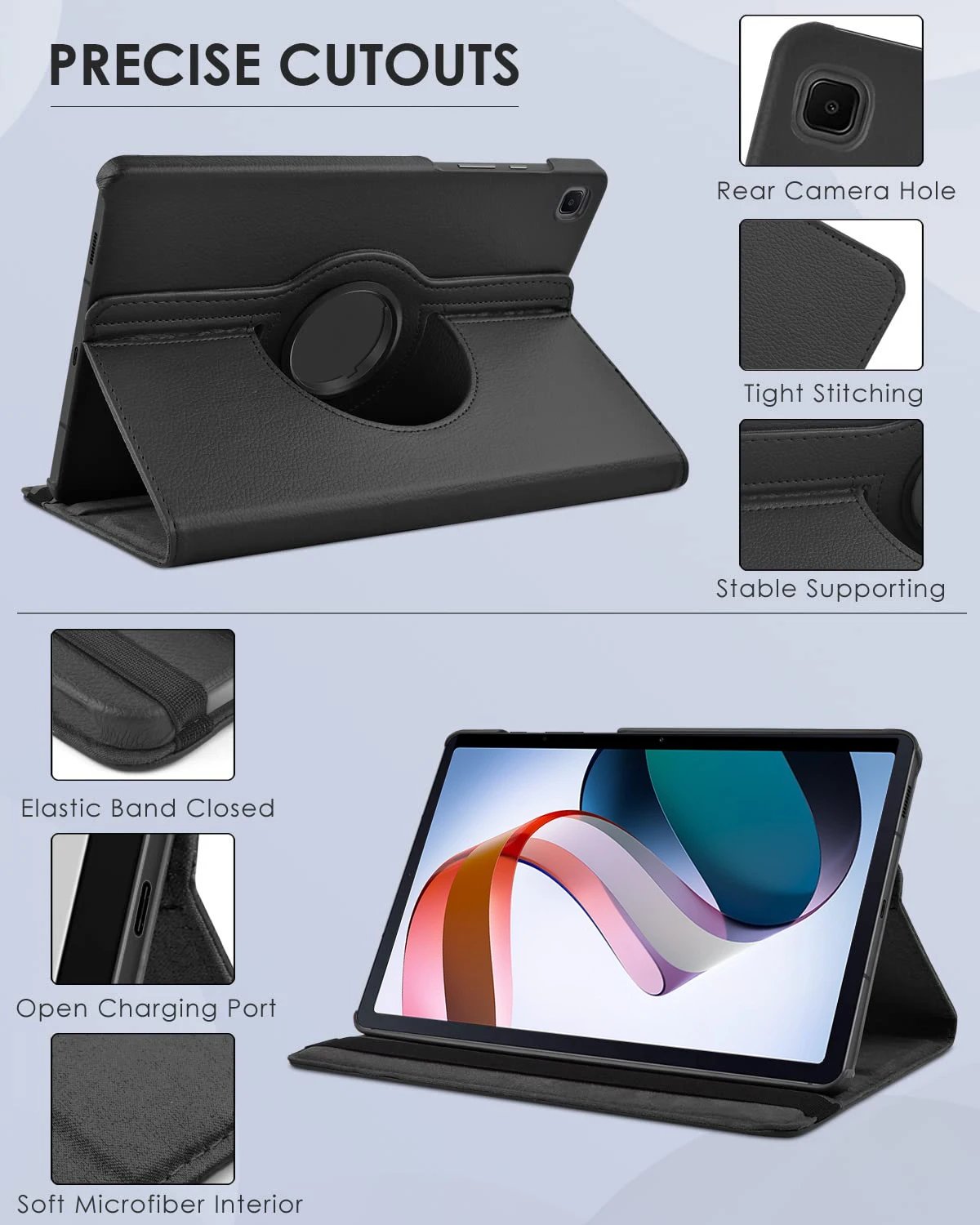 Capa de couro fina para Redmi Pad, 360 Rotating Stand Case, função Sleep and Wake, Xiaomi Redmi Pad, 10,61 polegadas, 2022