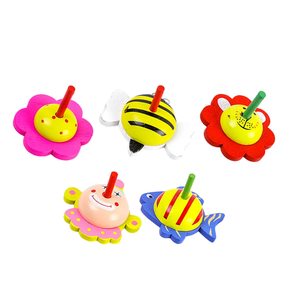

5Pcs Cartoon Wooden Gyro Creative Spinning Play Fun Birthday Party Favor Interactive Gyroscope Colorful Wood Tops