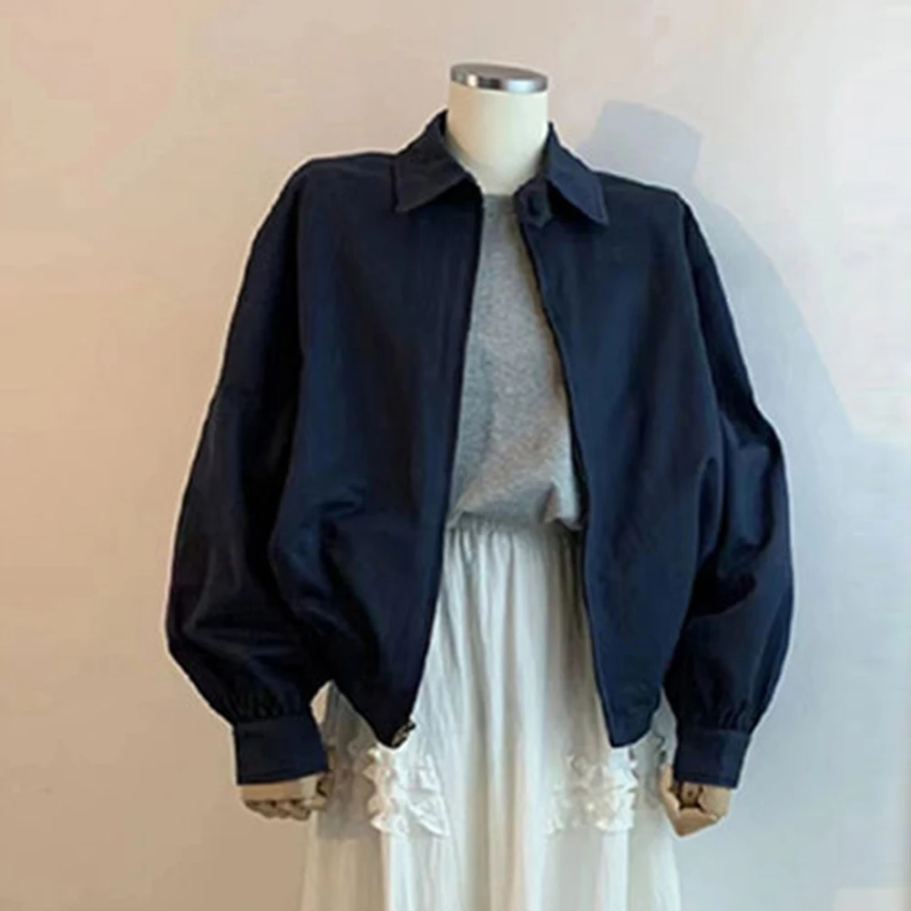 

New 2025 small fragrant casual navy blue lapel tooling jacket women's spring and autumn models