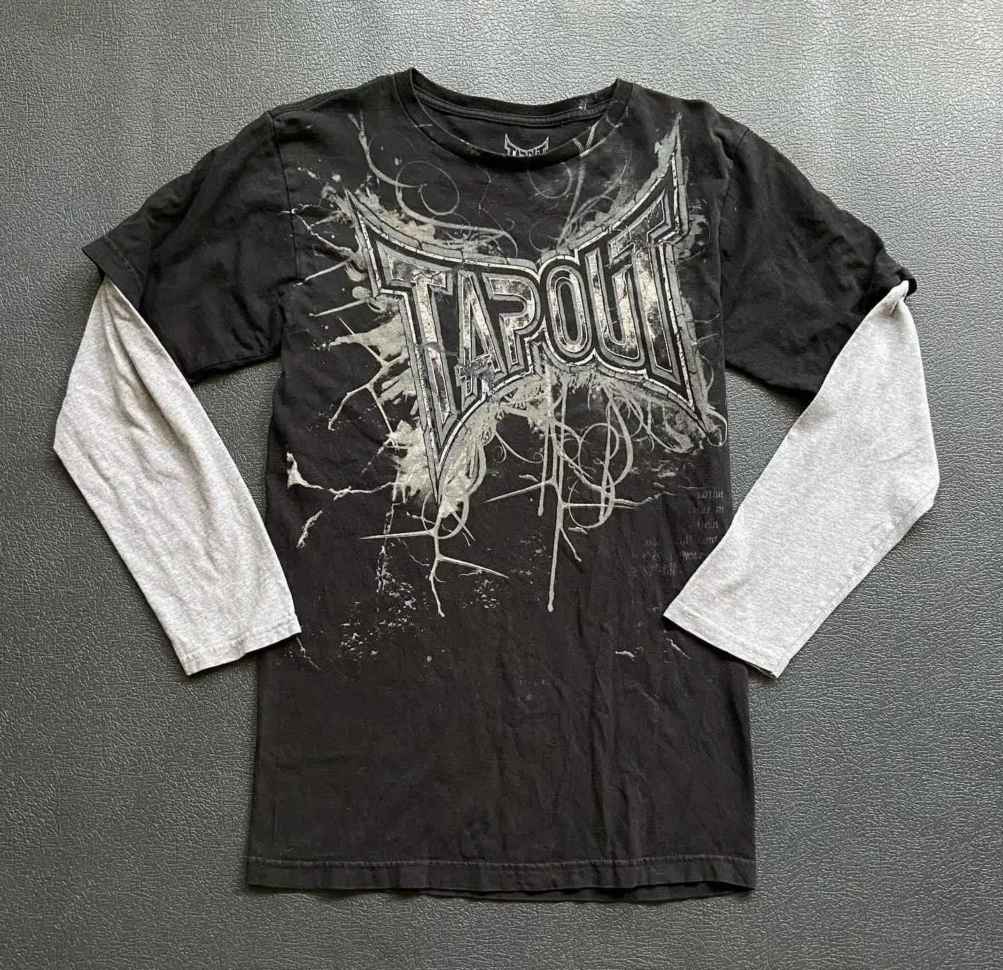 Gothic Vintage Distressed T-Shirt Two-in-One Skeleton Print Layered Top Y2K Retro Streetwear Loose Fit Harajuku Fashion Tee