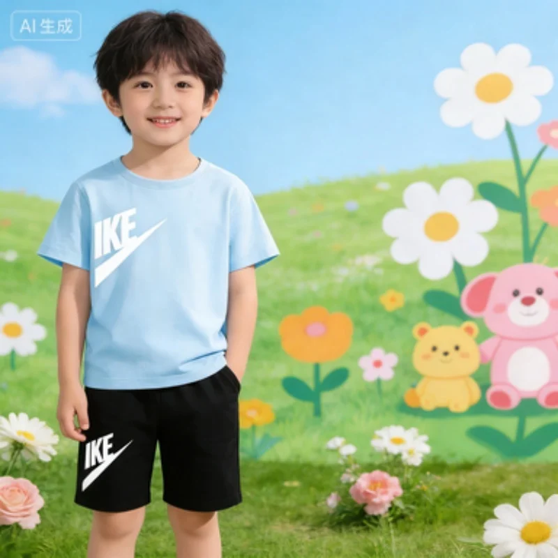

Boy Girl Colorful Letters T Shirt Summer3-12 Age New Model Short Sleeve+Shorts Comfortable Breathable Children Sportswear 2Piece