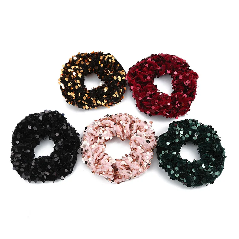 Summer flower vintage sequined large intestine hair ring girls fashion stretchy hair scrunchies