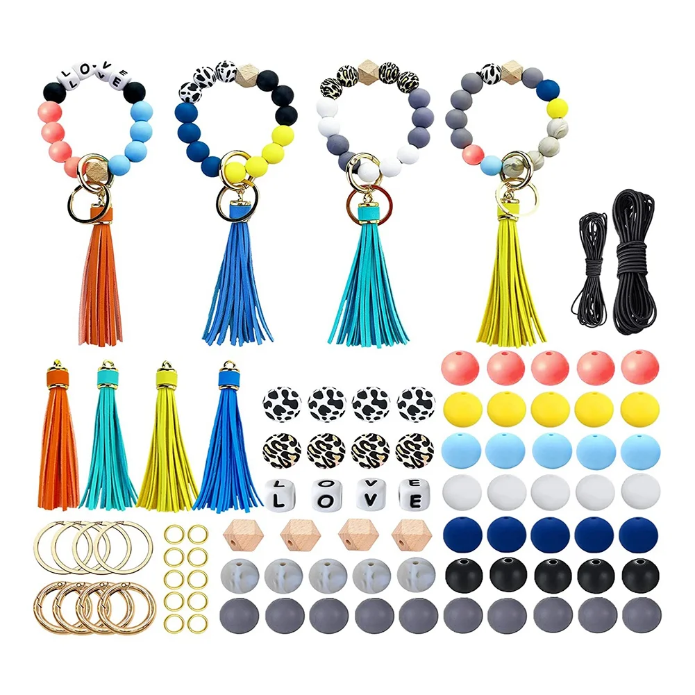 

Beaded Making Kit for Bracelet Car Wristlet Keychain, 15Mm Round Beaded T el Elastic Key Ring for Women DIY Bracelet