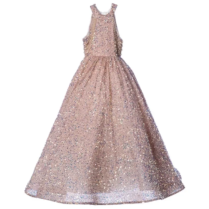 High-end Children's Dress Skirt Neck Sequined Princess Skirt Female Eldest Child Host Stage Catwalk Piano Performance Uniform