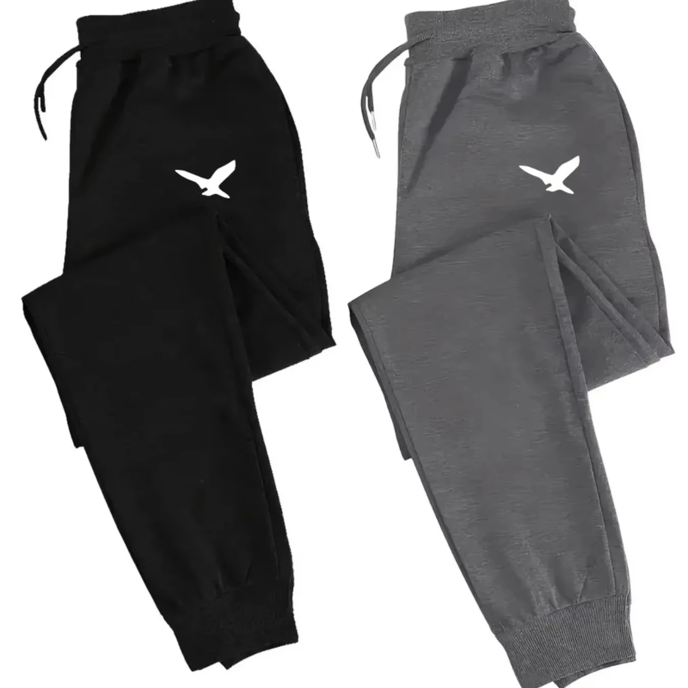 2 Pack Men Casual Jogger Pants Flying Eagle Print Sweatpants Elastic Waist Cuffed Ankle Streetwear Running Fitness Pants