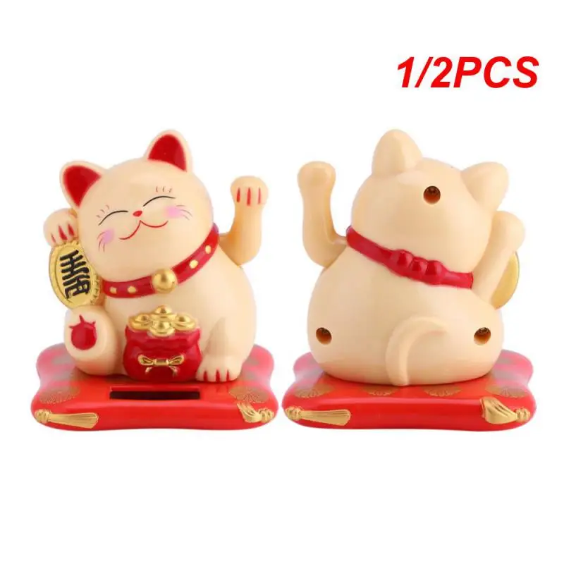 1/2PCS Solar Powered Maneki Neko Shaking Hands Lucky Cat Fortune Crafts Welcome Waving Cat Sculpture Statue Decoration Car