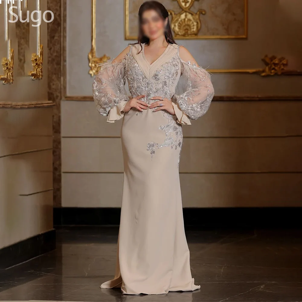 

Customized Elegant Long Evening Dresses for Special Occasions Lace Beads V-Neck Floor-Length Mermaid Women Gala Party Dress 2025
