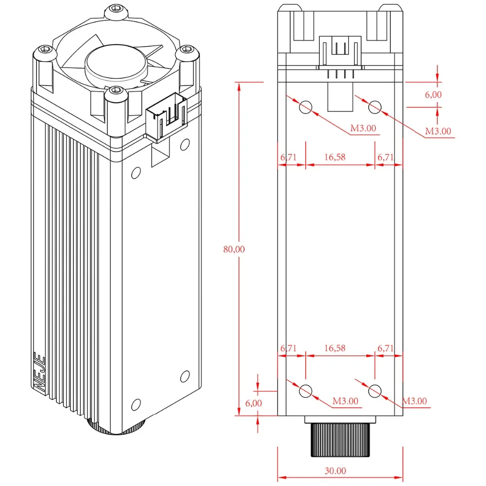 Imagem -04 - Neje N30820 Módulo Laser com Assistência de ar 20w 450nm Azul Cabeça do Laser para Cnc Máquina Corte a Laser Faça Você Mesmo Ferramentas Gravador a Laser