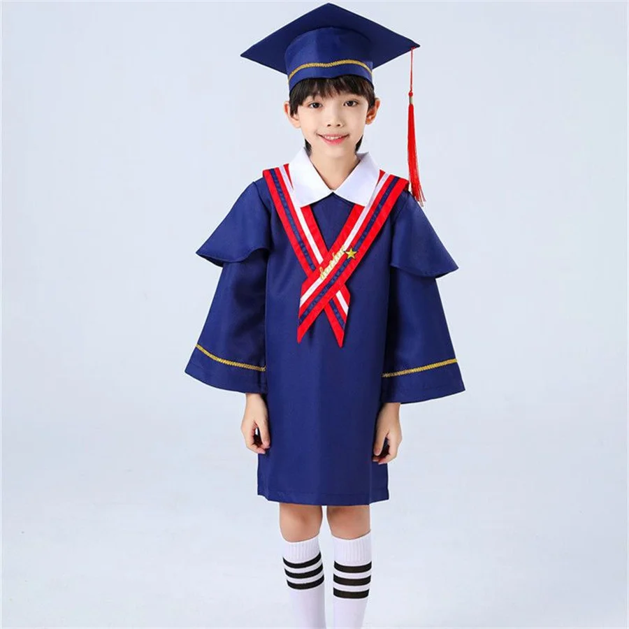 Kids Children School Uniform Stage Performance Cosplay Clothes Photograph Costume Students Bachelor Graduation Gown Hat Suit