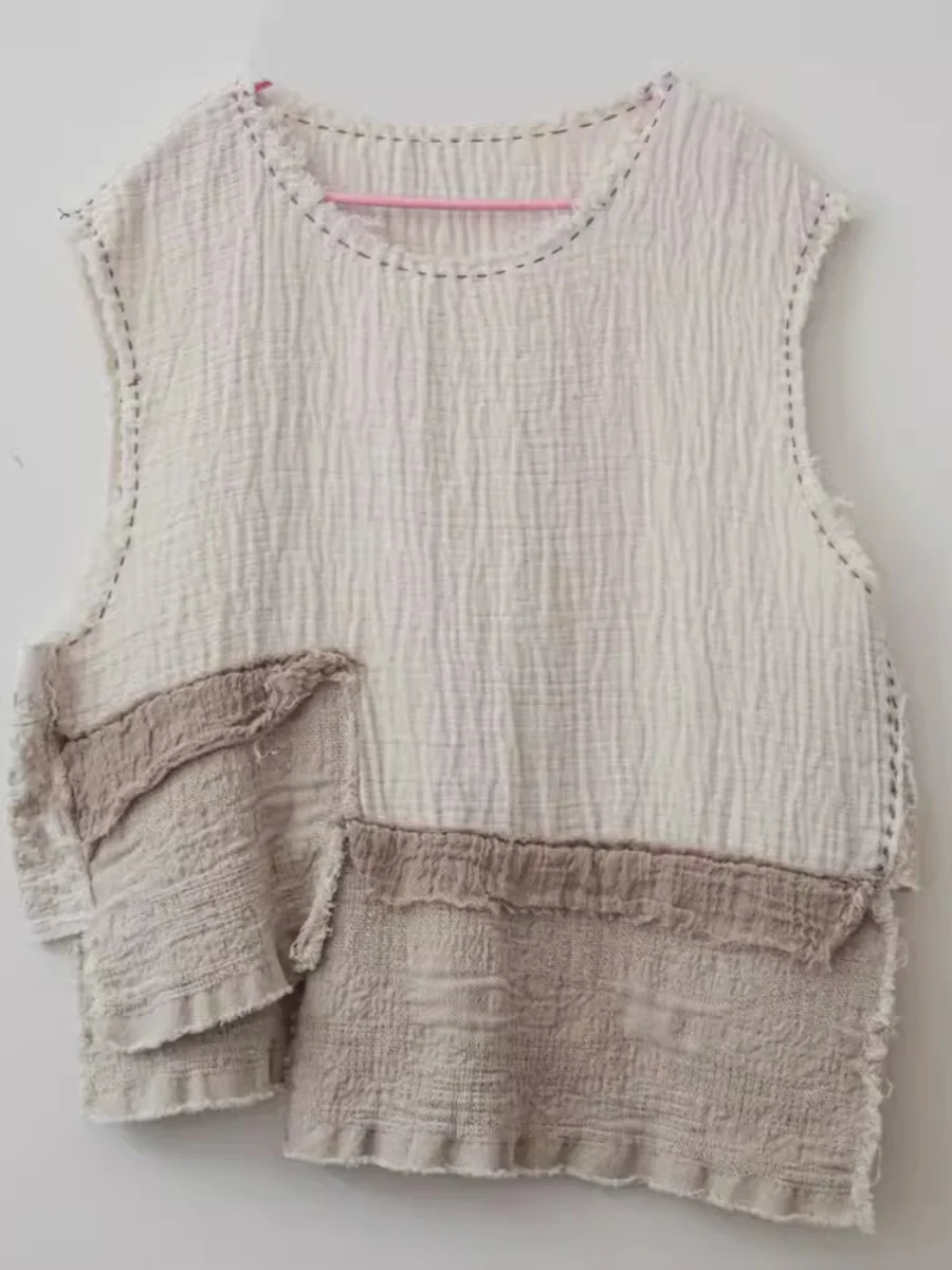 

Retro n ort Loose Patchwork Vest Durable Breathable Comfortable Women's Faion Outerwear for Autumn Season