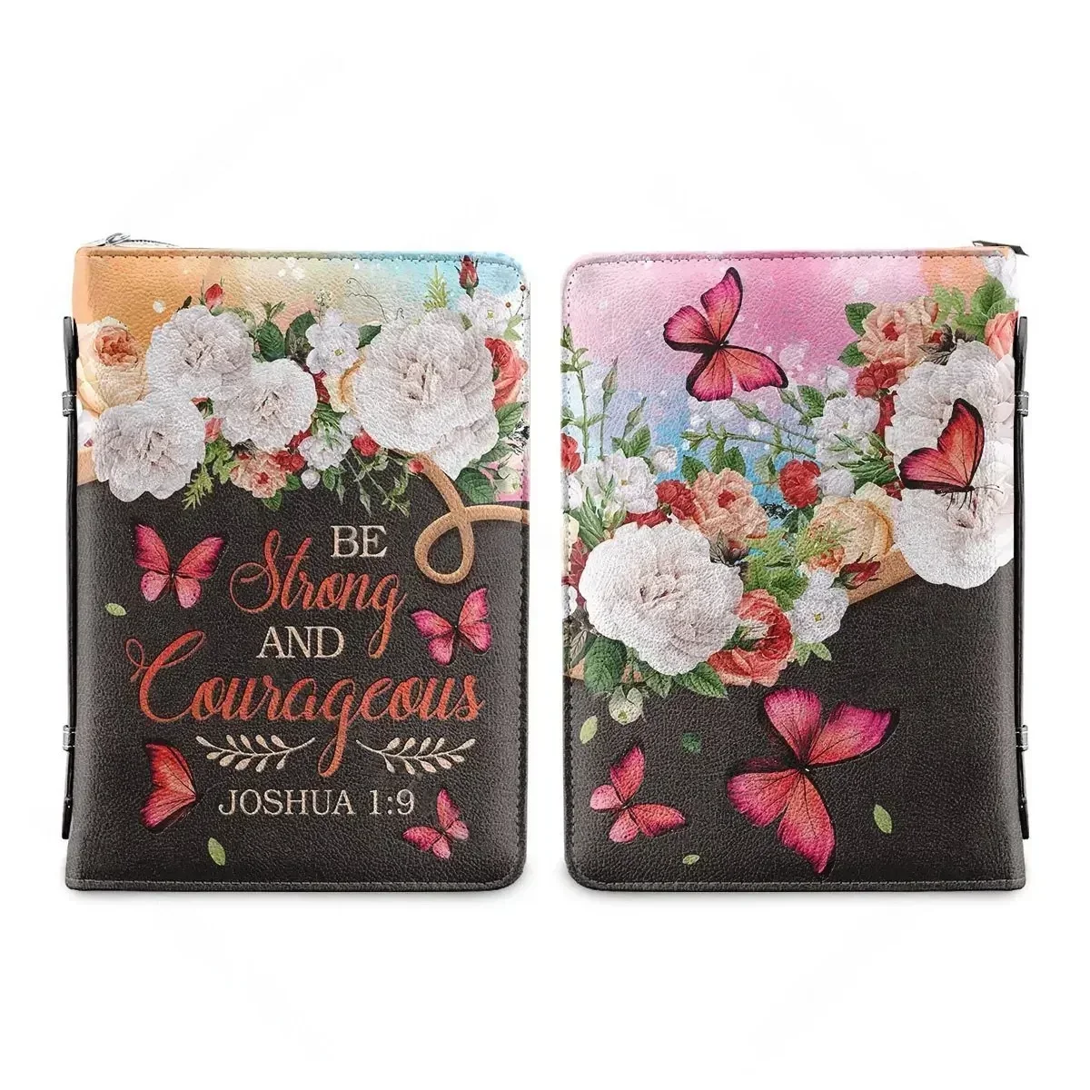 Pretty Butterflies Floral Design Ladies Bible Bag Be Strong and Courageous Joshua 1 9 Print Women's Personalized Christian Bags