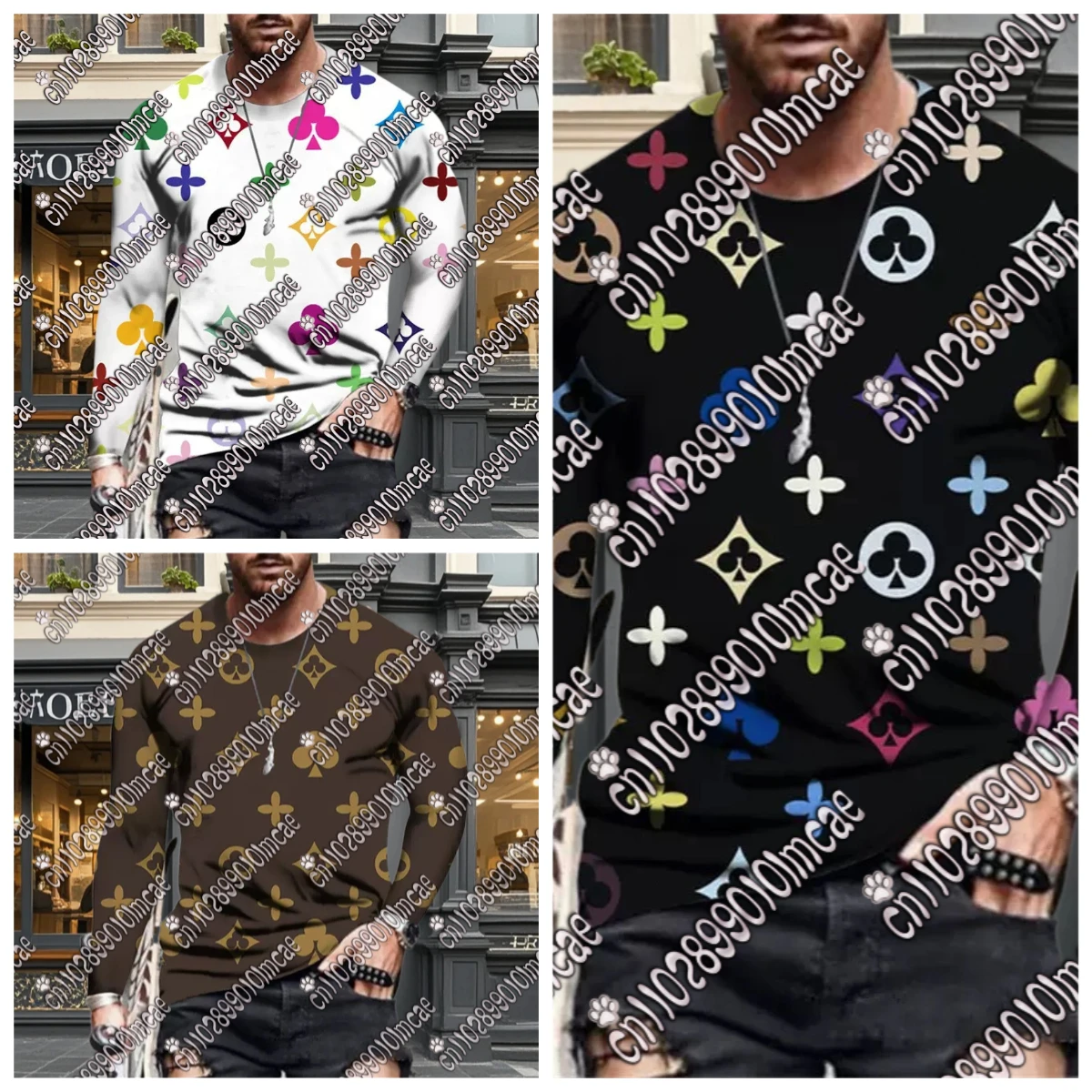 

MOTO Лидер продаж, трансграничная модная модная мужская нишевая брендовая мужская футболка с длинным рукавом и принтом, свободный и удобный топ