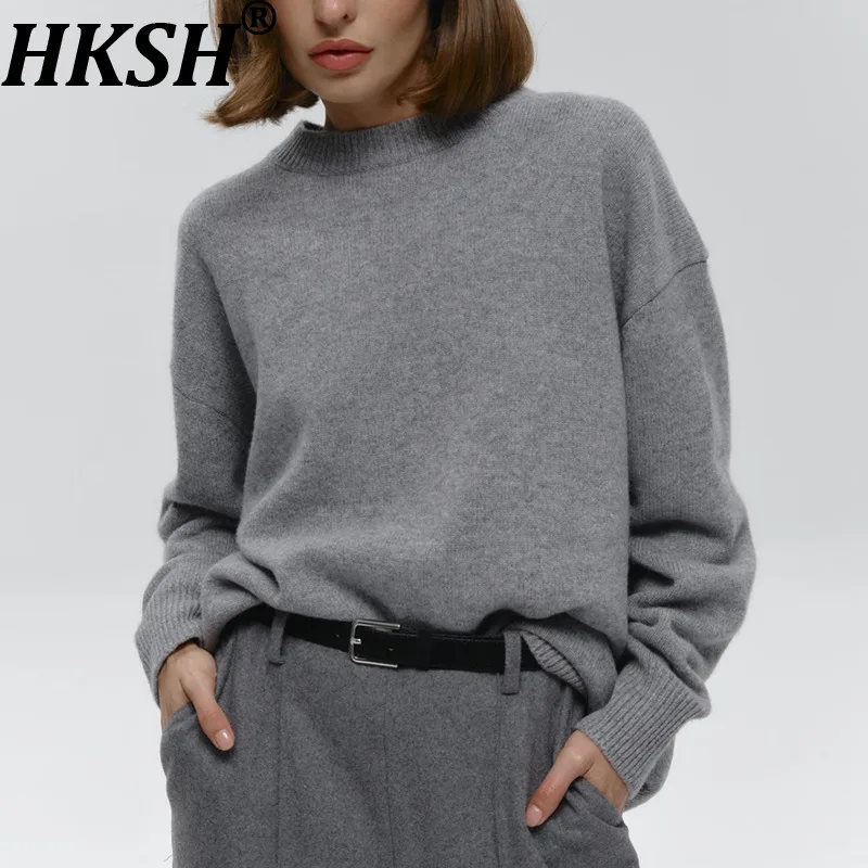 

HKSH 2025 Autumn Winter New Women's Sweater O-neck Pullover Long Sleeve Solid Color Versatile Elegant Casual Knitted Top HK14207