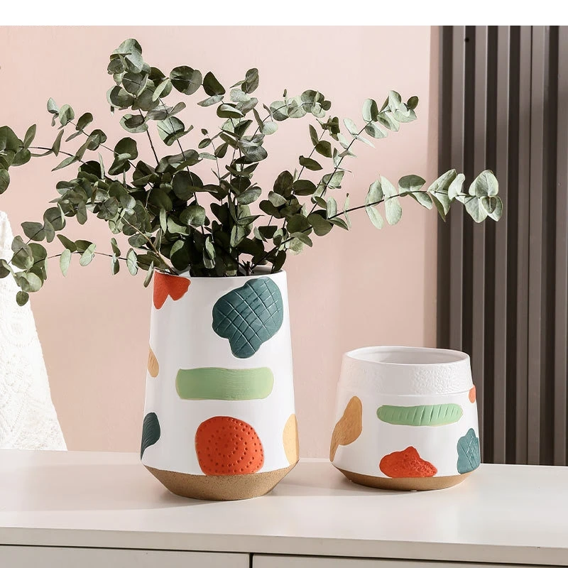 Painted Pattern Ceramic Vase Hydroponics Flowers Pots Desk Decoration Flower Arrangement Simplicity Floral Vases Modern Decor