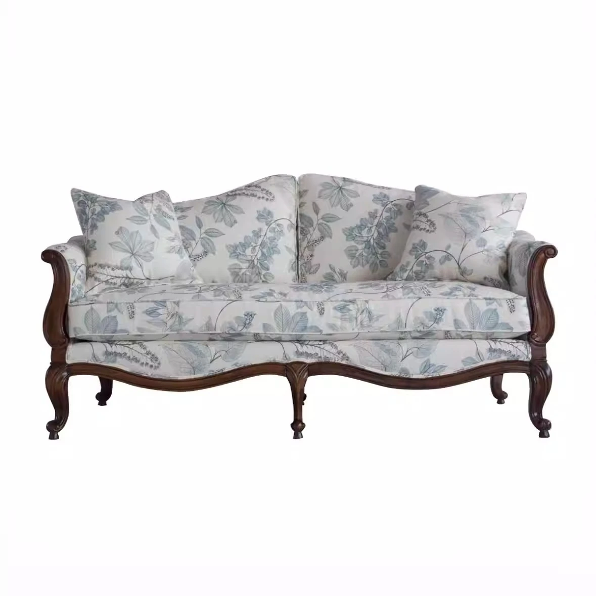 #@French Retro Solid Wood Three-Person Sofa Luxury Villa Living Room American Single Double Medieval Chair English Style