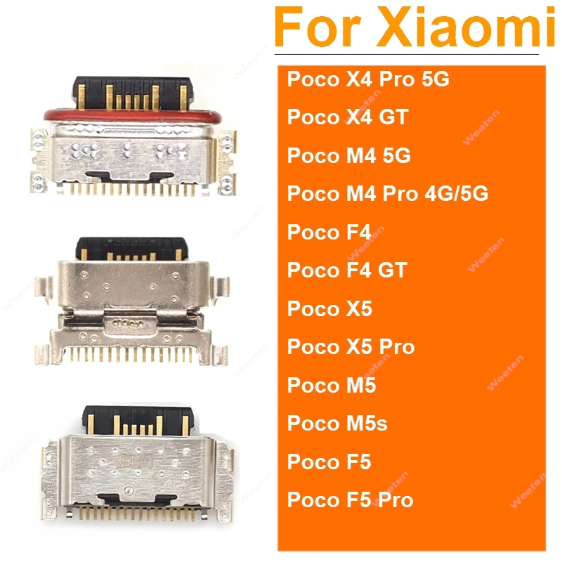 10Pcs USB Port Connector For Xiaomi Poco X4 X5 M4 M5 F5 Pro GT 4G 5G Jack Dock Contactor Cell Phone Small Parts Replacement