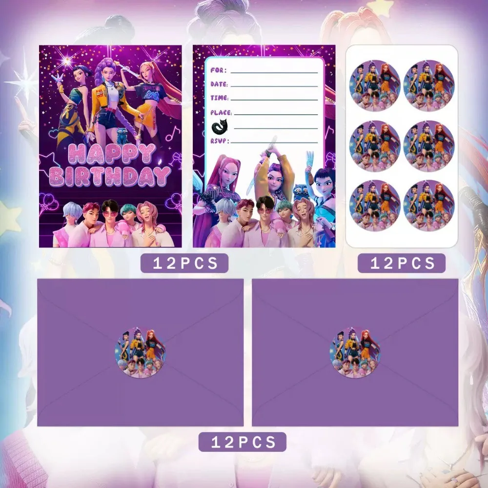 12 قطعة من بطاقات دعوة عيد الميلاد مع مظاريف، مجموعة دعوات حفلات هانتريكس للفتيات مع ملصقات لعيد الميلاد #2