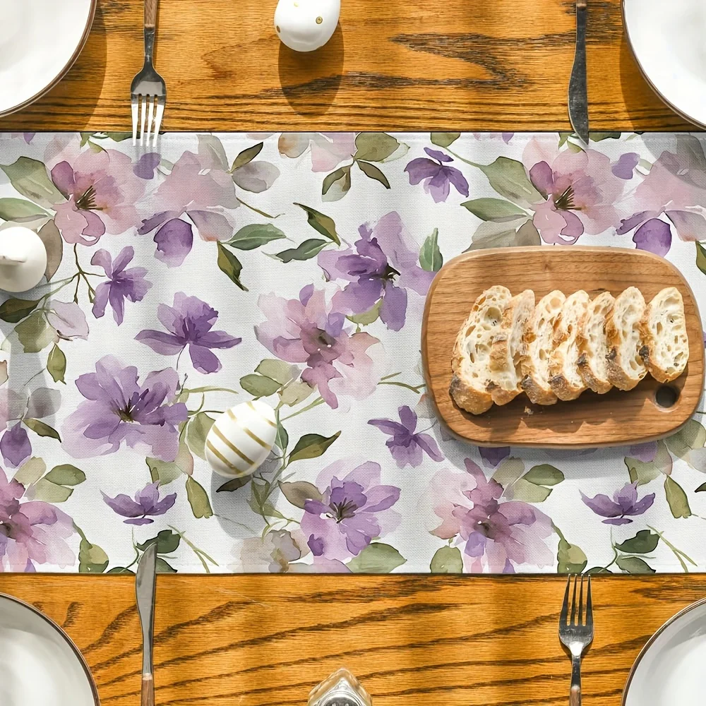 Watercolor Floral Green Plant Pattern Linen Table Runners Seasonal Kitchen Dining Table Decor Reusable Home Wedding Party Decor