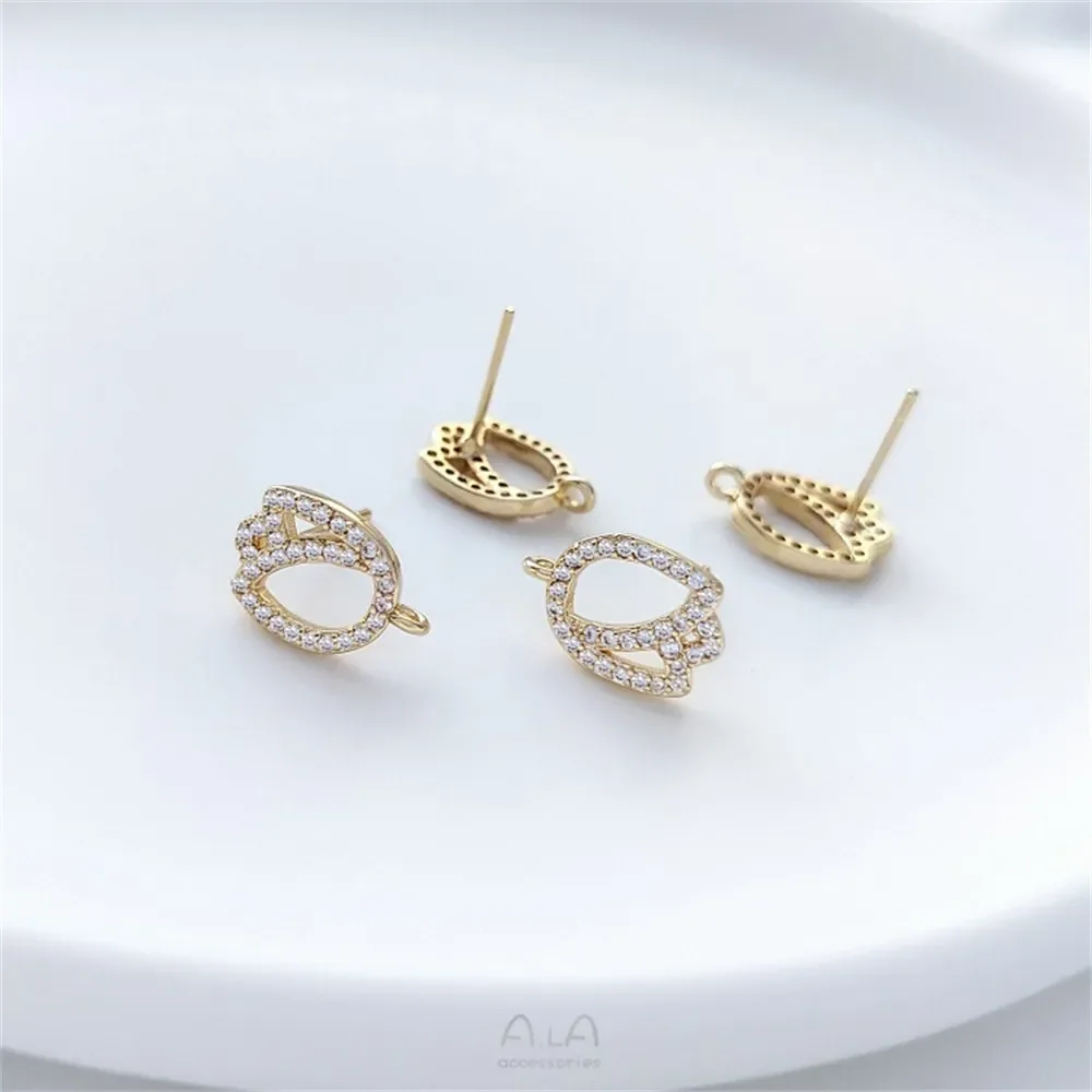 

14K Gold Solid Zircon Rose Earrings Studs 925 Silver Pin DIY Hanging Charm Earrings Accessories E311