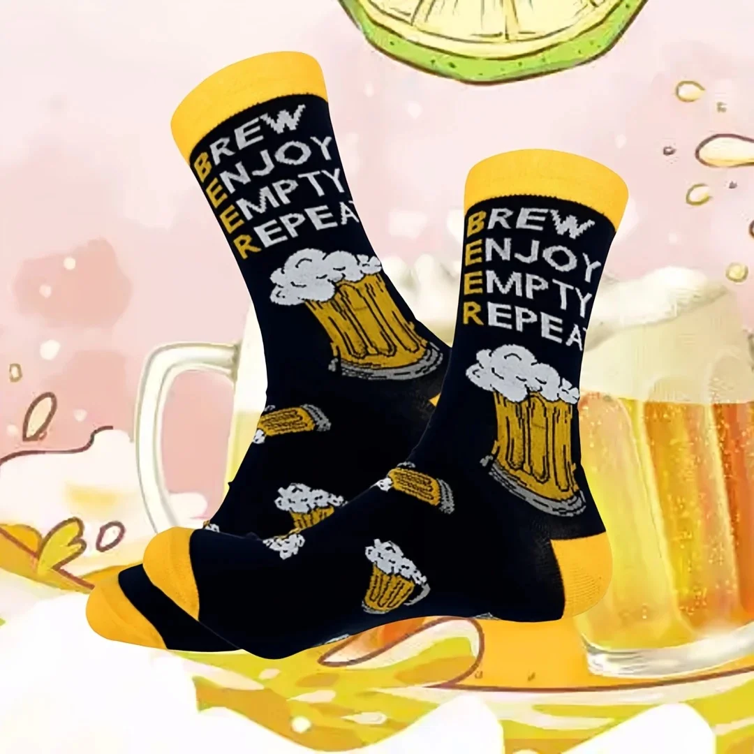 زوج واحد من الجوارب الزجاجية للبيرة السوداء، جوارب رجالية مبتكرة ومريحة وقابلة للتنفس، مثالية لمحبي البيرة، وإكسسوارات البيرة