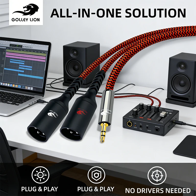 

GOLLEY LION 3.5mm to 2XLR Male Cable – Voltage Mane Diamond Clarity, Home HiFi System for Speaker/Audio Receiver