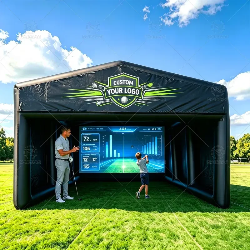 Large Inflatable Golf Simulator Enclosure with Projection Screen, Portable Indoor Outdoor Golf Practice Tent for Yard &