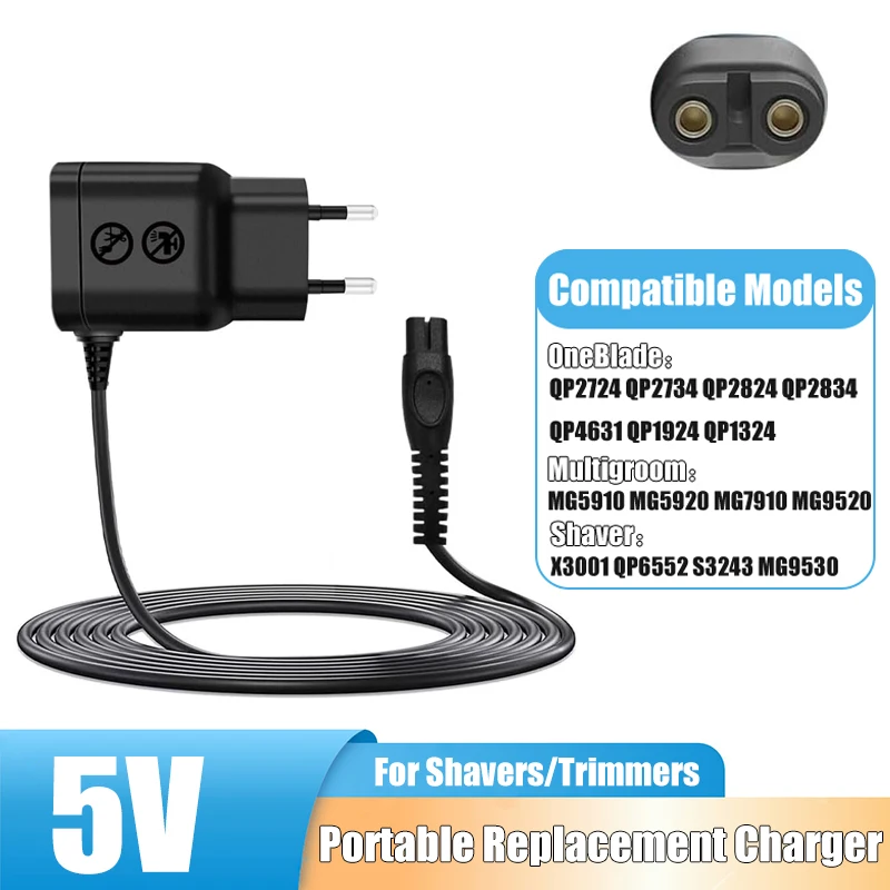 Replacement 5V Shaver Charger for QP2724 QP2734 QP2824 QP2834 QP4631 MG5910 MG9520 MG9525 Beard Trimmer Power Adapter EU Plug