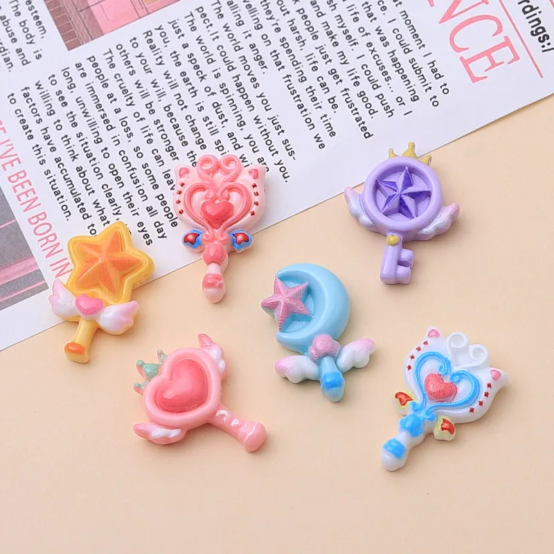 

200pcs Kawaii Princess Magic Stick Flatback Resin Cabochon Scrapbooking For Phone Decor DIY Embellishment Hair Bow Center