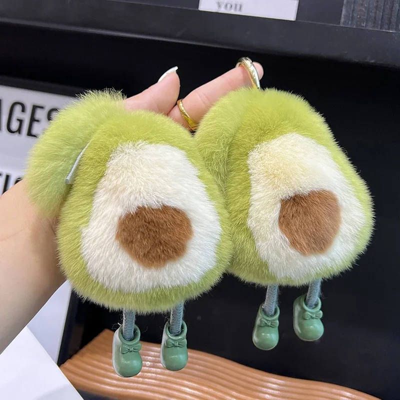 2026 IN stock Cute Imitation Rex Rabbit Fur Avocado Car Keychain Pendant Kawaii Girl Gift Plush Doll Backpack Bag Pendant