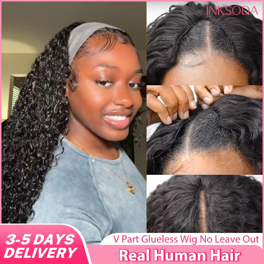 

Jerry Curly V Part Wig Human Hair Glueless Afro Curly V Part Wig 38 Inch Deep Curly Half Wig 220% Density Full Human Hair Wigs