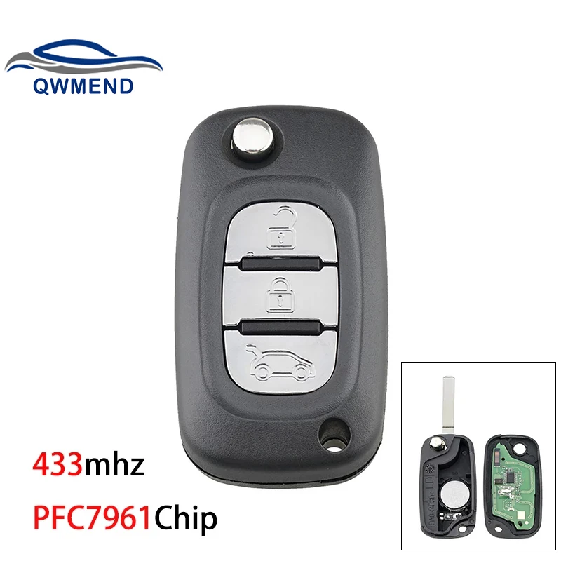 3BUT per chiave Renault 433mhz PFC7961 Chip Smart Remote Car Key per Renault Megane III 3 / Scenic III 3 / Fluence 2009-2015