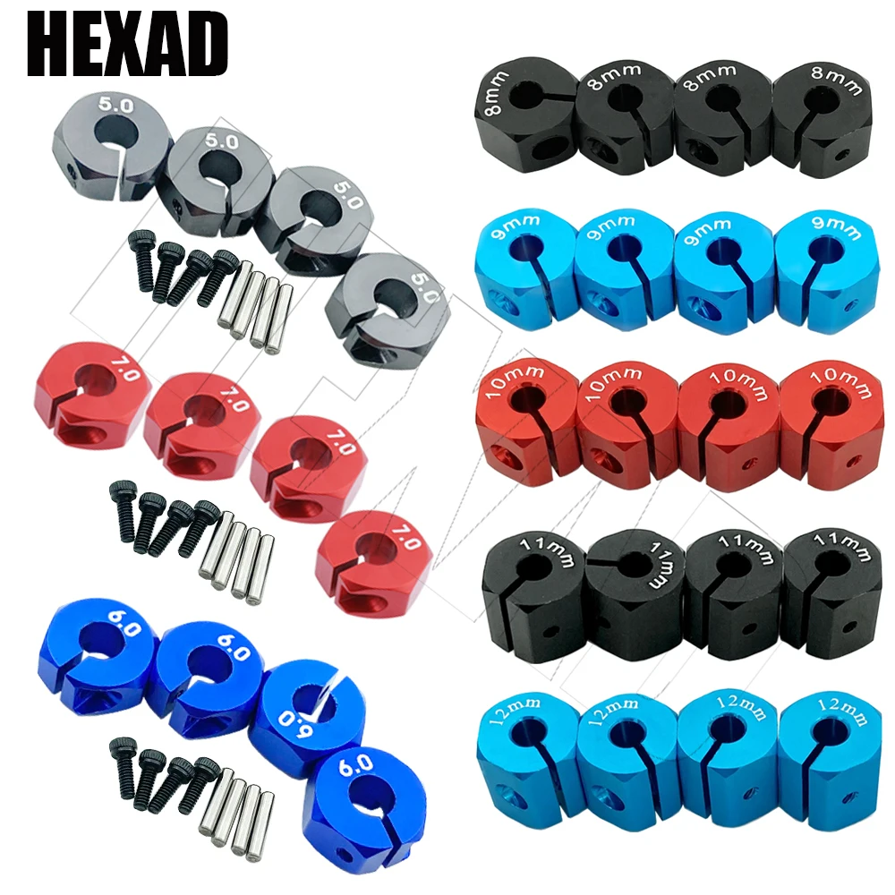 Alumínio 5/6/7/8/9/10/11/12mm adaptador hex 12mm cubo de acionamento com parafusos de pino para rc auto trilha caminhão hsp hpi tamiya traxxas slash