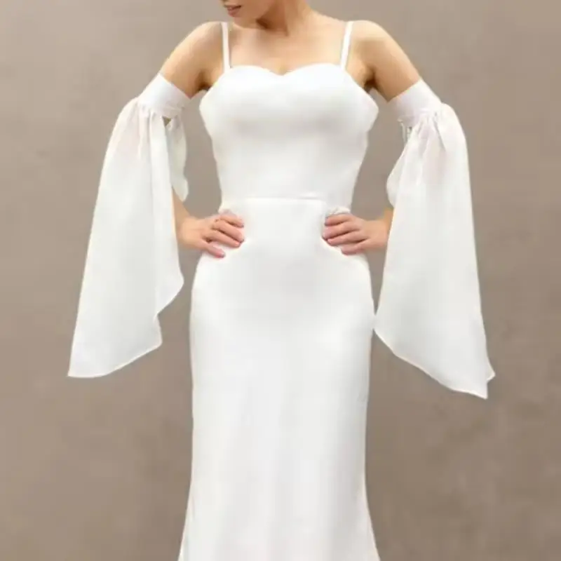 

White Elegant Women Detachable Long Sleeves Sunscreen Tulle Arm Warmers for Weddings Daily Wear Stylish Decorative Accessories