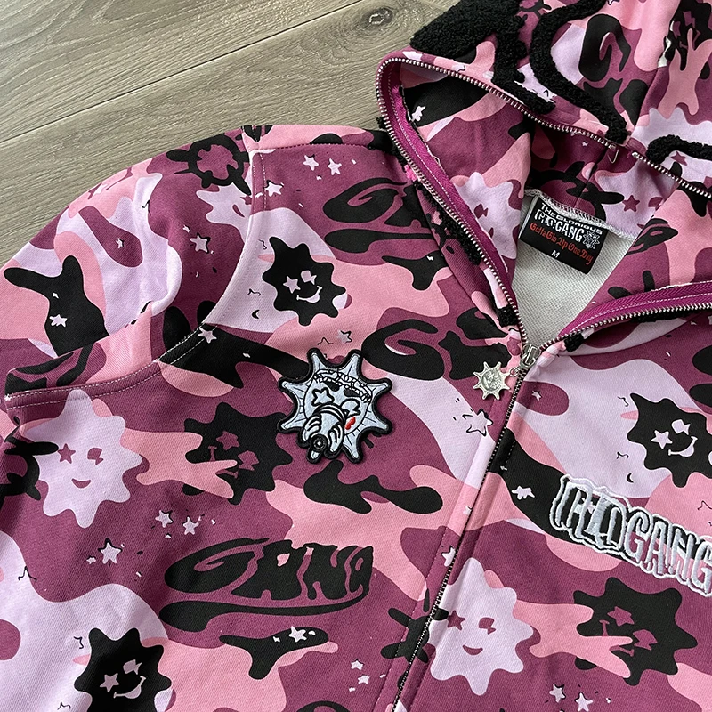 Glo Gang толстовки для мужчин и женщин толстовка на молнии High Street Trend брендовые спортивные штаны с мультяшным принтом настоящая фотография